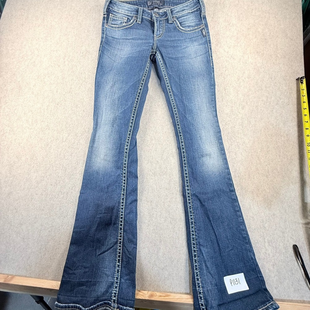 Silver Jeans Co Aiko Mid Flare Jeans W26 L35 Medium Wash Contrast Stitch L9728S